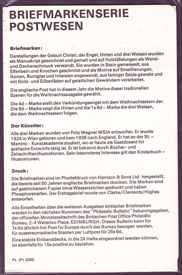 (image for) 1969 German Insert Christmas Presentation Pack